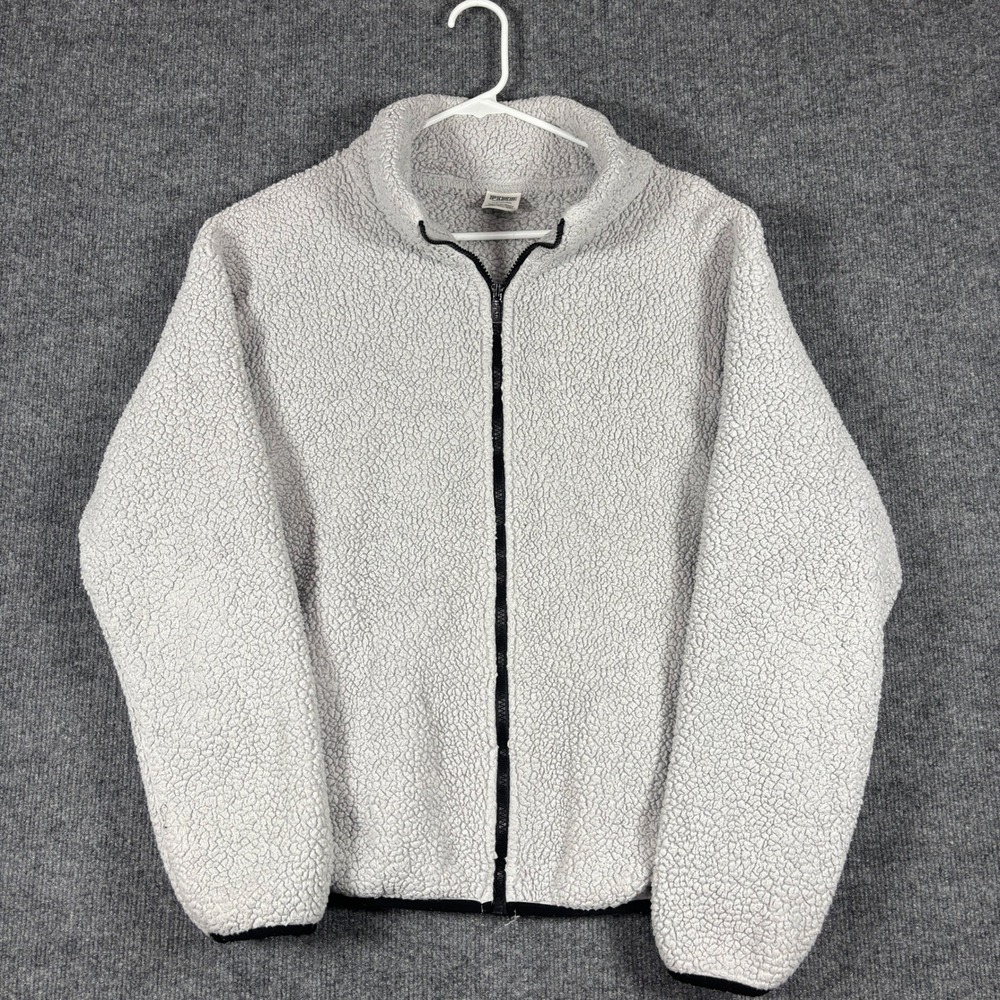 PINK Victoria's Secret Full Zip Jacket Womens L Light Gray Sherpa Teddy Fleece